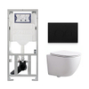 Pack WC QeramiQ Dely Swirl Compact - réservoir encastrable Geberit UP320 - avec bâti-support Burda - abattant slim - plaque de commande en métal noir mat - boutons ronds - blanc brillant SW1592288