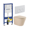 QeramiQ Dely Toiletset - Geberit UP100 inbouwreservoir - witte bedieningsplaat - softclose toilet zitting 35 mm - mat beige SW1236524