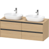 Duravit Ketho.2 Wastafelonderbouwkast - inclusief consoleplaat - met 4 laden - voor dubbele waskommen - 140x55x56.8cm - met handgrepen antraciet - natuur eiken mat SW772788