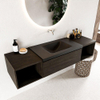 MONDIAZ BUKLA Meuble de salle de bains 160 cm avec module ouvert 40 L+R couleur Dark Brown avec 1 tiroir. Lavabo CLOUD central 0 trou de robinet couleur Urban. SW1382118