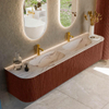 MONDIAZ KURVE-DLUX Meuble de salle de bains 200cm arrondi Gauche + Droite couleur Ruby avec 2 tiroirs et 2 portes. Lavabo STOR SMALL Double 2 trous de robinet Nata. SW1434038