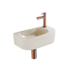 Fugaflow Efficiente Pietra Ensemble de fontaine - 40x21,5x12cm - droite - rainuré - demi-ronde - 1 trou de robinet - céramique - robinet de fontaine cuivre brossé - bouchon de vidange - siphon abaissé - beige SW1443525