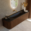 MONDIAZ KURVE 160cm Meuble salle de bain avec module 25 G et D - couleur Walnut - 1 tiroir - 2 portes - vasque BIG MEDIUM centre - sans trous de robinet - Urban SW1138492
