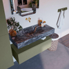Mondiaz ALAN-DLUX Ensemble de meuble - 100cm - meuble Army mat - 1 tiroir - Lavabo Cloud Lava suspendu - vasque Centre - 0 trous de robinet SW808291