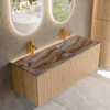 MONDIAZ KURVE-DLUX Meuble de salle de bains 120 cm couleur Oak avec 1 tiroir et 0 porte. Lavabo LEAF Double 2 trous de robinet Sombra. SW1433585