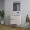 Saniclass Chaci Meuble de salle de bain - 60x46x55cm - lavabo en céramique blanc - 1 vasque - sans trou de robinet - 2 tiroirs - miroir rectangulaire - mat cotton (beige) SW1182372