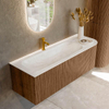 MONDIAZ KURVE-DLUX 135cm Meuble salle de bain avec module 25 D - couleur Walnut - 1 tiroir - 1 porte - vasque BIG MEDIUM gauche - 1 trou de robinet - couleur Ostra SW1137840