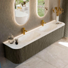 Mondiaz KURVE-DLUX Ensemble de meubles de salle de bains - 200x46x40cm - 2 tiroirs - 2 portes - vasque en solid surface - double - 2 trous de robinet - Shadow SW1414496