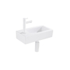 FugaFlow Efficiente Pietra Ensemble de fontaine - 37,5x18,5x9cm - céramique - trou de robinet à gauche - robinet de fontaine blanc mat - bouchon d'évacuation - siphon abaissé - Blanc brillant SW1442309