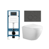 Adema Salina 2.0 Ensemble WC - 48.5x36x32cm - cuvette profonde - sans bride - réservoir encastré QeramiQ - softclose - quickrelease - abattant WC - plaque de commande en pierre naturelle aspect marbre foncé - boutons ronds - blanc SW1474567