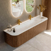 MONDIAZ KURVE-DLUX 170cm Meuble salle de bain avec module 25 G et D - couleur Walnut - 1 tiroir - 2 portes - vasque BIG LARGE centre - 2 trous de robinet - couleur Ostra SW1137882