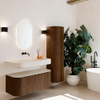 MONDIAZ THOR-DLUX 110cm badmeubel ronding links + rechts kleur Walnut met 1 lade en 2 deuren. Vrijhangende wastafel CLOUD Midden zonder kraangat kleur Meli. SW1462915