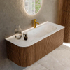 MONDIAZ KURVE-DLUX 115cm Meuble salle de bain avec module 25 G - couleur Walnut - 1 tiroir - 1 porte - vasque BIG SMALL droite - 1 trou de robinet - couleur Opalo SW1137689