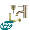 FugaFlow Eccelente Sobrado Kit mitigeur lavabo - robinet bas - bonde clic clac - siphon design - PVD Laiton brossé SW1124199