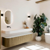 MONDIAZ THOR Meuble de salle de bains 180cm arrondi gauche + droite couleur Dusk avec 2 tiroirs et 2 portes. Vasque suspendue CLOUD Gauche sans trou de robinet couleur Talc. SW1465977