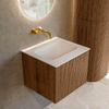 MONDIAZ KURVE 50cm Meuble salle de bain - couleur Walnut - 1 tiroir - vasque GRUNNE centre - sans trous de robinet - Talc SW1138243