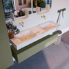 Mondiaz ALAN-DLUX Ensemble de meuble - 150cm - meuble Army mat - 1 tiroir - Lavabo Cloud Frappe suspendu - vasque Gauche et droite - 0 trous de robinet SW805655