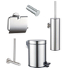 Fortifura Calvi Ensemble WC 5 pièces - porte-rouleau de papier toilette - porte-rouleau de réserve - porte-brosse de toilette - patère - poubelle à pédale - Acier inoxydable brossé PVD SW1478233