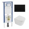 QeramiQ Dely Toiletset - 36.3x51.7cm - diepspoel - rimless - Geberit UP720 inbouwreservoir - softclose toilet zitting 35 mm - kunststof mat zwarte bedieningsplaat - ronde knoppen - mat wit SW1428002