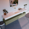 Mondiaz ALAN-DLUX Ensemble de meuble - 200cm - meuble - Army mat - 2 tiroirs - Lavabo Cloud Ostra suspendu - vasque Centre - 0 trous de robinet - Beige SW807776