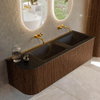 MONDIAZ KURVE 145cm Meuble salle de bain avec module 25 G - couleur Walnut - 1 tiroir - 1 porte - vasque CLOUD double / droite - sans trous de robinet - Urban SW1138522