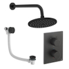 Crosswater MPRO Ensemble de douche de pluie encastré - 2 poignées - vidage de baignoire - pomme de douche 20 cm - bras de douche mural - noir mat SW1472567