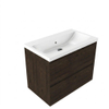 Saniclass Holz Pure Badkamermeubelset - 80x45x63.5cm - Bari keramische wastafel wit - 1 wasbak - zonder kraangat - 2 lades - mat eiken charcoal (hout) SW1478733