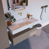 Mondiaz ALAN-DLUX Ensemble de meuble - 100cm - meuble Smoke mat - 1 tiroir - Lavabo Cloud Frappe suspendu - vasque Centre - 0 trous de robinet SW805039