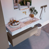 Mondiaz ALAN-DLUX Ensemble de meuble - 110cm - meuble Smoke mat - 1 tiroir - Lavabo Cloud Glace suspendu - vasque Droite - 0 trous de robinet SW805621