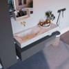 Mondiaz ALAN-DLUX Ensemble de meuble - 130cm - meuble Plata mat - 1 tiroir - Lavabo Cloud Frappe suspendu - vasque Gauche - 0 trous de robinet SW804735
