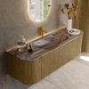 MONDIAZ KURVE-DLUX Meuble de salle de bains 140cm arrondi Gauche + Droite couleur Dusk avec 1 tiroir et 2 portes. Lavabo BIG SMALL Central 1 trou de robinet Sombra. SW1433857