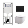 Pack WC QeramiQ Dely Swirl Compact - réservoir encastrable Geberit UP320 - avec bâti-support Burda - abattant 25 mm - plaque de commande en plastique noir mat - boutons rectangulaires - blanc brillant SW1592316