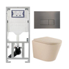 QeramiQ Dely Toiletset - 36.3x51.7cm - diepspoel - rimless - Geberit UP320 inbouwreservoir - softclose toilet zitting 35 mm - gunmetal bedieningsplaat - rechthoekige knoppen - mat beige SW1236512
