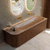 MONDIAZ KURVE-DLUX Meuble de salle de bains 145cm arrondi à gauche couleur Walnut avec 1 tiroir et 1 porte. Lavabo BIG LARGE à droite sans trou de robinet Saba. SW1433200