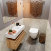 MONDIAZ ANDOR Meuble de toilettes - 80x30x30cm - 0 trous de robinet - 1 tiroir - chêne blanchi mat - lavabo au centre - Solid surface - Blanc SW474264