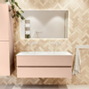 MONDIAZ VICA Ensemble meuble de salle de bains - 120cm - meuble bas rosee- 2 tiroirs - vasque moon double - sans trous de robinet - version haute 60cm - talc SW1080348
