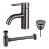 FortiFura Calvi Kit mitigeur lavabo - robinet bas - bonde non-obturable - siphon design bas - PVD Gunmetal SW891950