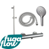 FugaFlow Eccelente Sobrado Ensemble de douche barre curseur avec douchette ronde, flexible en métal et robinet de douche Inox brossé PVD SW1123995