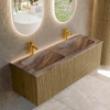 MONDIAZ KURVE-DLUX Meuble de salle de bains 130cm couleur Dusk avec 2 tiroirs et 0 portes. Lavabo LEAF Double 2 trous de robinet Oza. SW1433019
