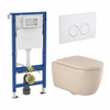 QeramiQ Dely Swirl Toiletset - 36.5x53cm - Geberit UP100 inbouwreservoir - 35mm zitting - witte bedieningsplaat - ronde knoppen - mat beige SW1138601