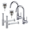 Fortifura Calvi Kit robinet lavabo - pour double vasque - robinet haut - bec rotatif - bonde clic clac - siphon design - Chrome brillant SW915323