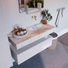 Mondiaz ALAN-DLUX Ensemble de meuble - 110cm - meuble Cale mat - 1 tiroir - Lavabo Cloud Frappe suspendu - vasque Droite - 0 trous de robinet SW805344