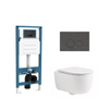 QeramiQ Dely Swirl Ensemble WC - réservoir encastré Qeramiq Flush - abattant slim - plaque de commande en pierre naturelle marbre foncé - boutons ronds - blanc mat SW1578409