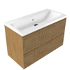 Saniclass Holz Atelier Badkamermeubelset - 100x45x63.5cm - Bari keramische wastafel wit - 1 wasbak - zonder kraangat - 2 lades - mat eiken natural (hout) SW1478744