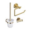 Fortifura Calvi Toiletset 3-delig - toiletrolhouder zonder klep - toiletborstel - handdoekhaak dubbel rond - Geborsteld Messing PVD (Goud) SW1248430