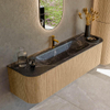 MONDIAZ KURVE-DLUX 160cm Meuble salle de bain avec module 25 G et D - couleur Oak - 1 tiroir - 2 portes - vasque BIG MEDIUM centre - 1 trou de robinet - couleur Lava SW1137179