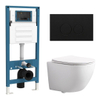QeramiQ Dely Swirl Compact Toiletset - inbouwreservoir QeramiQ flush - slim zitting - metalen bedieningsplaat mat zwart - ronde knoppen - glans wit SW1590493