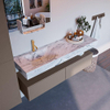 Mondiaz ALAN-DLUX Ensemble de meuble - 150cm - meuble Smoke mat - 2 tiroirs - Lavabo Cloud Glace suspendu - vasque Gauche - 1 trou de robinet SW804925