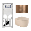 QeramiQ Dely Swirl Toiletset - 36.3x51.7cm - Geberit UP320 inbouwreservoir - met Burda frame - 35mm zitting - koperen bedieningsplaat - rechthoekige knoppen - mat beige SW1138593