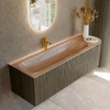 MONDIAZ KURVE-DLUX meuble de salle de bains 145cm courbure droite couleur Shadow avec 1 tiroir et 1 porte. Vasque BIG LARGE gauche 1 trou de robinetterie Saba. SW1433269